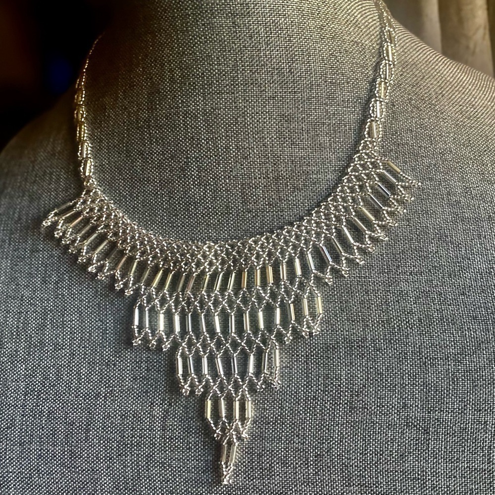 Handcrafted Silver Seed Bead Waterfall Necklace